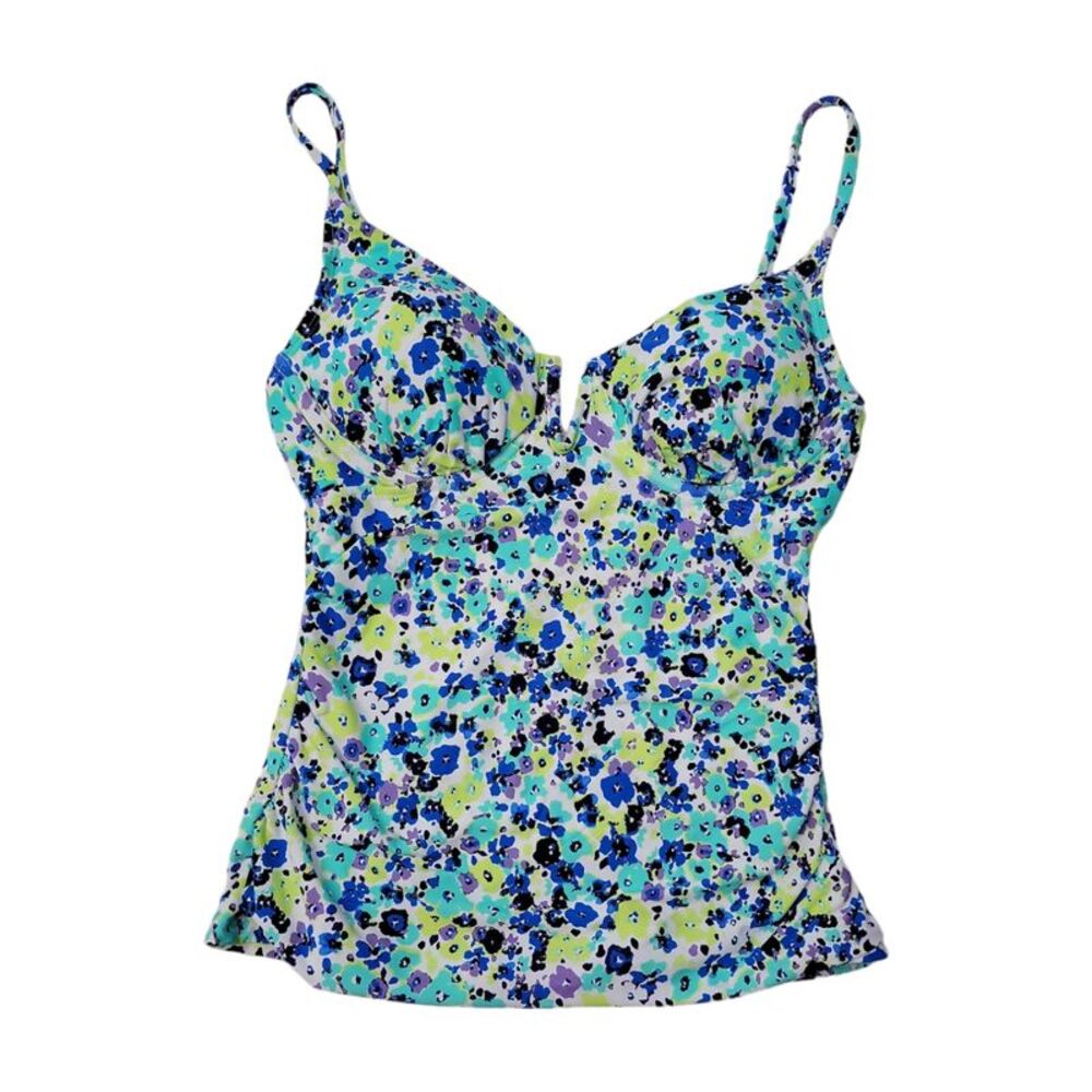 Anne Cole Women's Adjustable Strap Tankini Swim Top - Blue Ditsy